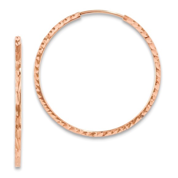 14k Rose Gold Diamond-cut Square Tube Endless Hoop Earring 29.5 L x 30 mm W